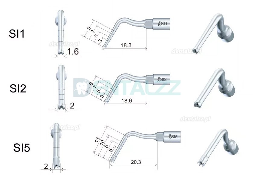 Woodpecker Zestaw Końc&oacute;wek Implantologicznych 6 Szt. SL1 SI2 SI5 SI7 S18 S19
